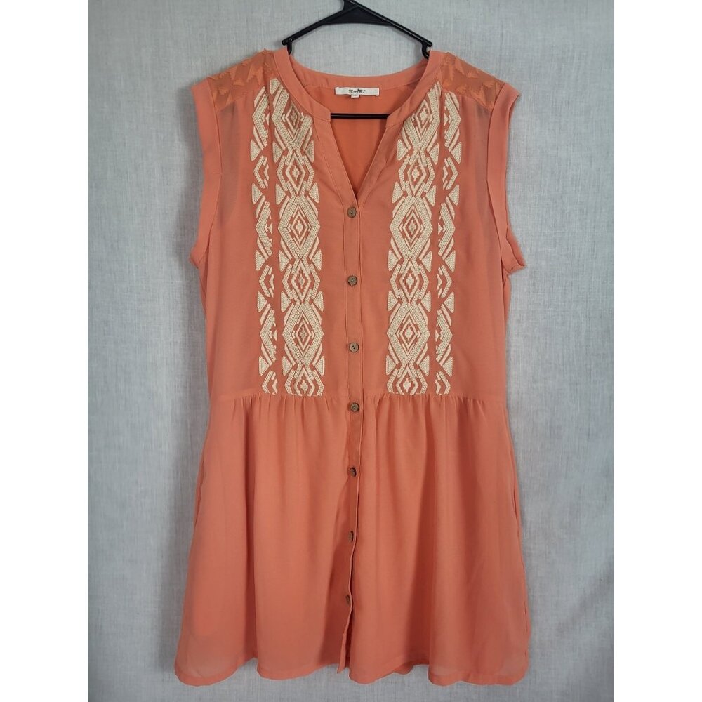 Miss Me Sundress Women's S Southwestern Design Orange w/ Embroidered Lace Spring